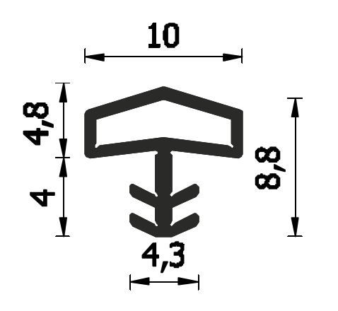 ROVERPLASTIK -  Guarnizione SERIE K per porte interne battenti con schiena morbida - mat. PVC PLASTIFICATO - col. NEUTRO - a: aria 3 - b: battuta 10 - note A106 K